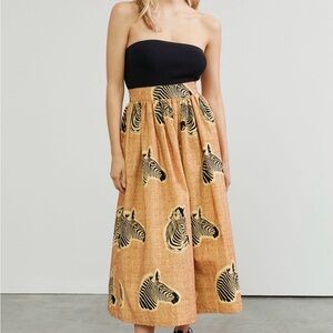 Anthropologie Zebra Pattern Midi Skirt in Tan and Black